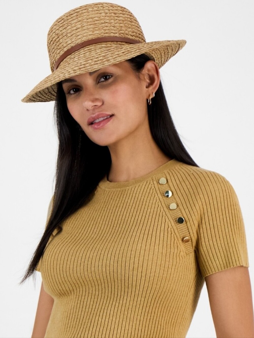 Giani Bernini Two-Tone Horsebit Straw Cloche Hat, NWT